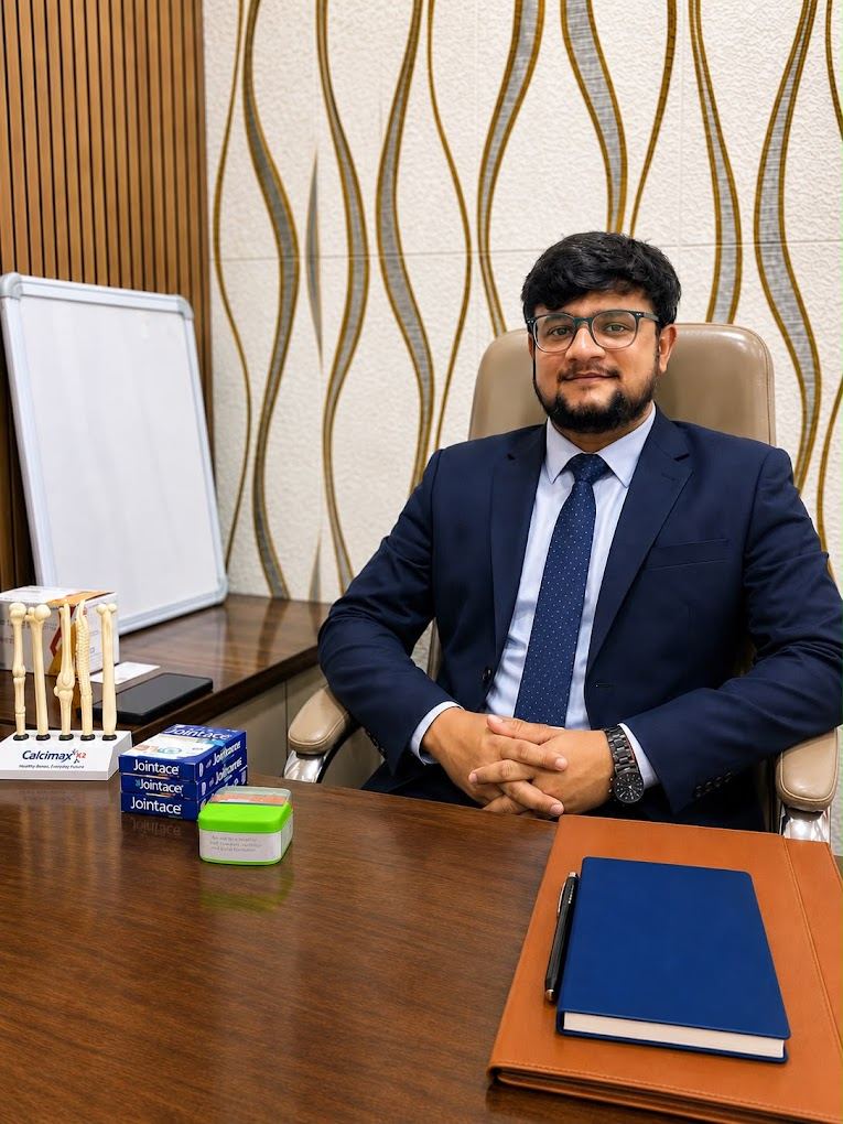 Dr. Adarsh D. Patil at his consulting desk at the clinic in Sanpada